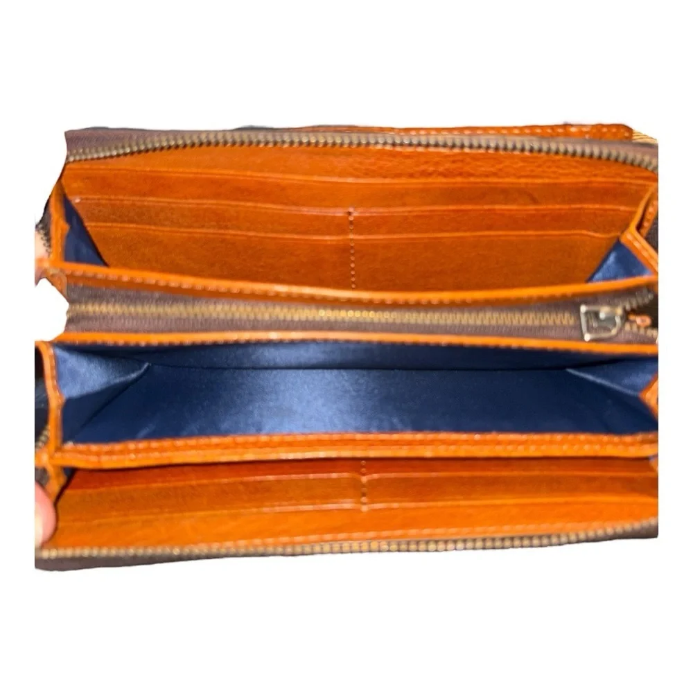 Zonal Men’s Brown Leather Wallet Open Flap & Zippy Blue Nylon RR